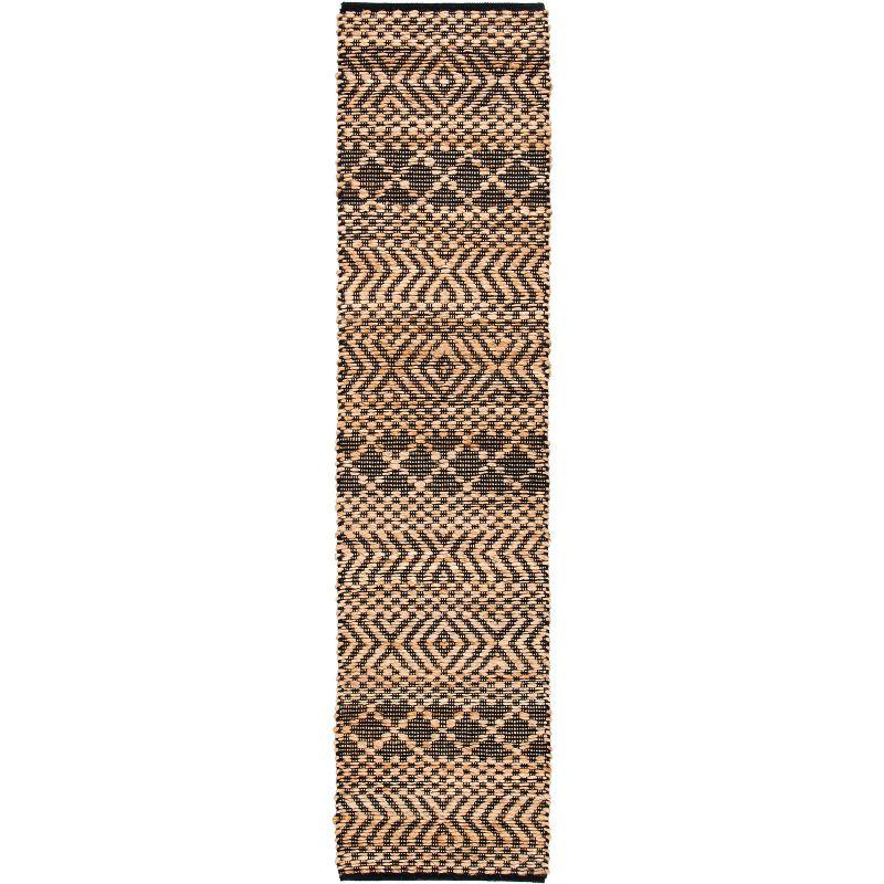 Natural and Black Handwoven Flatweave Tribal Runner Rug