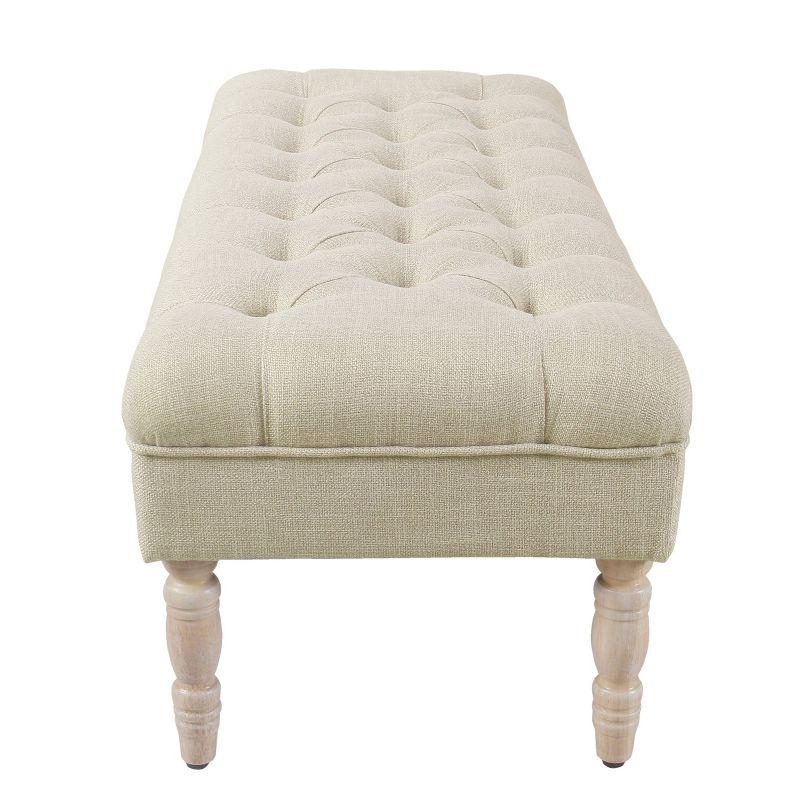 Versatile Cream Woven Tufted Bench with Natural Wood Legs