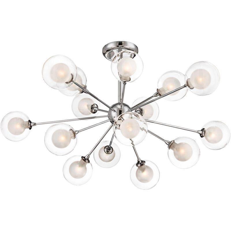 Chrome 15-Light Sputnik Ceiling Fixture with Frosted Glass Shades