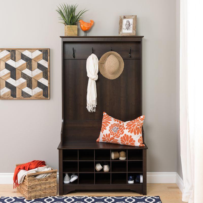 Espresso Wood Hall Tree with Shoe Storage and Bench