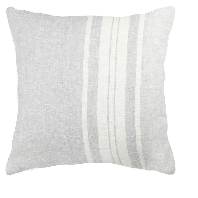 Light Grey and White So Soft Linen Lumbar Pillow with Feather Fill