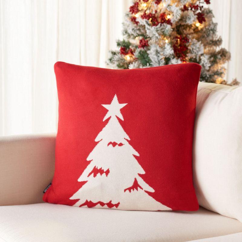 Red and White Holiday Christmas Tree Throw Pillow Set