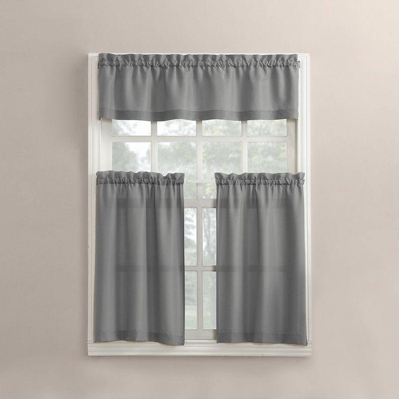 Martine Microfiber Semi Sheer Rod Pocket Kitchen Curtain Valance and Tiers Set - No. 918