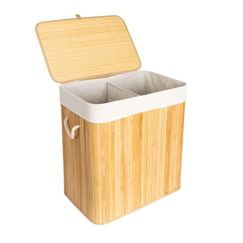 Bamboo Laundry Hamper with Rope Handles, Lid and Removable Machine Washable Laundry Bag