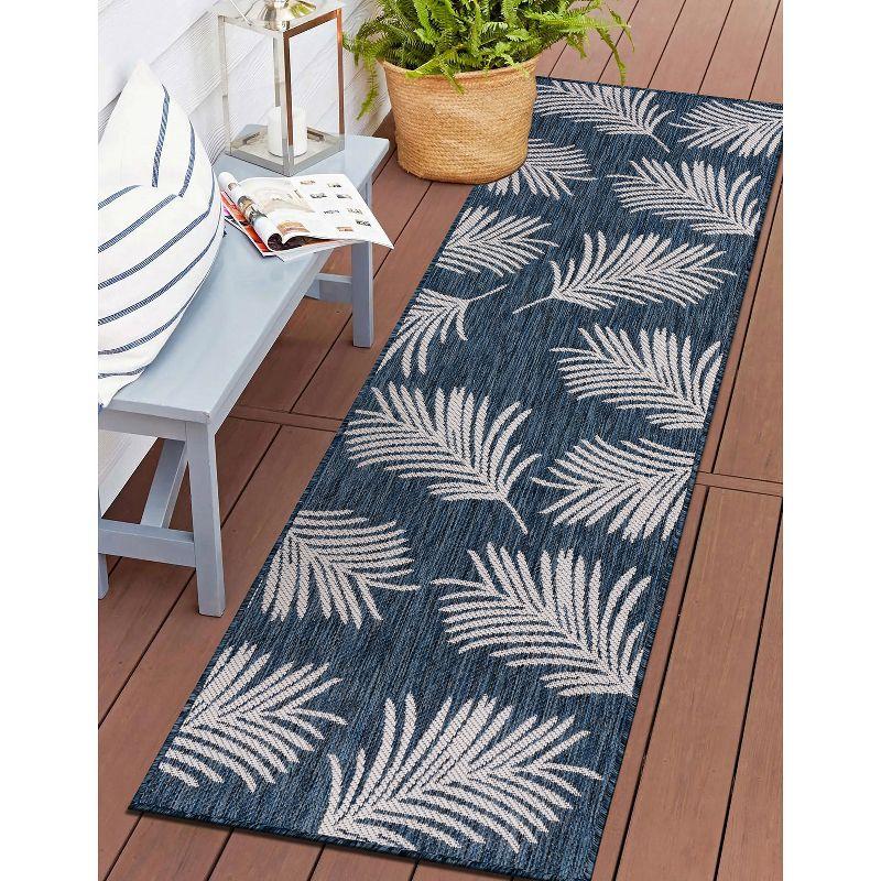 Tropical Navy Floral Flatwoven Synthetic 2'x7' Indoor/Outdoor Rug