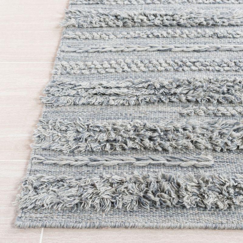 Grey and Ivory Hand-Knotted Wool and Cotton Square Rug