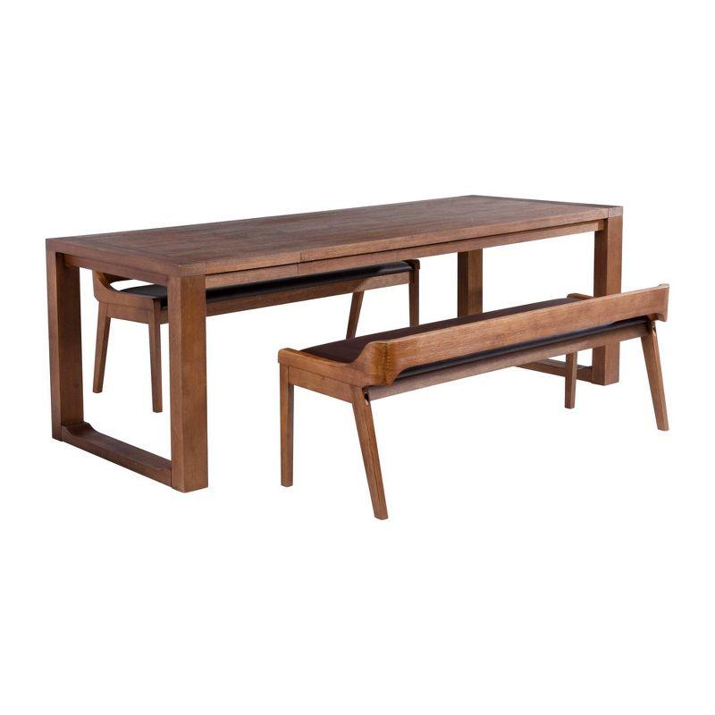 Boraam 3pc Rasmus Dining Set Chestnut Wire Brush Finish: Mid-Century Modern, 2 Benches, Seats 8
