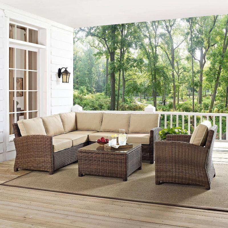 Bradenton 5pc Outdoor Wicker Sectional Set - Sand - Crosley: Steel Frame, UV-Resistant, Modular Design