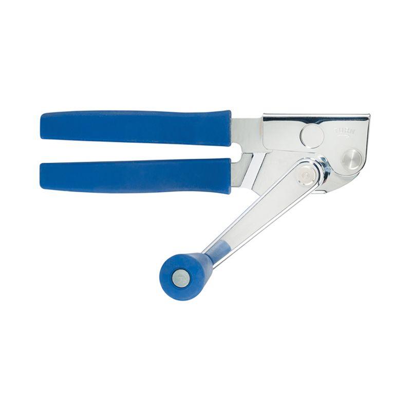 Winco Twist & Out Manual Can Opener with Crank Handle, Chrome Plated with blue Soft Grip Handles, 8.75?