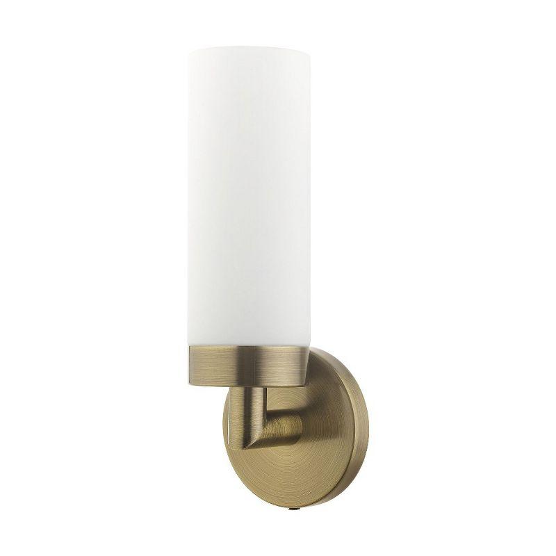 Antique Brass Outdoor Dimmable Wall Sconce with Satin Opal White Glass