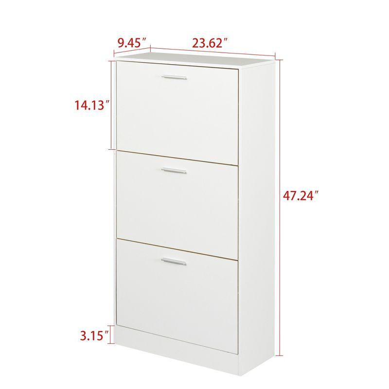 Shoe Cabinet with 3 Flip Drawers, Freestanding Shoe Storage Organizer, Hidden Narrow Shoe Rack for Entrance Hallway Living Room White
