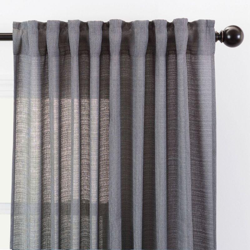 Chanasya 2pk Faux Belgian Flax Semi Sheer Window Curtain Panels - Set of 2 - 52 x 63 Inches Long - Dark Gray