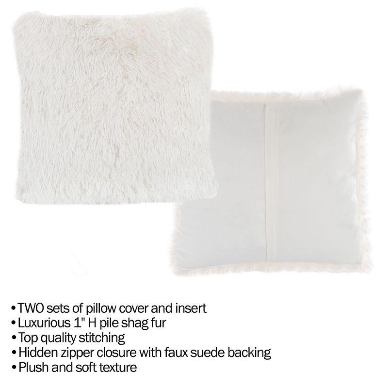 Plush Throw Pillows - Two 18-Inch Luxury Accent Pillows and Shag Glamour Covers