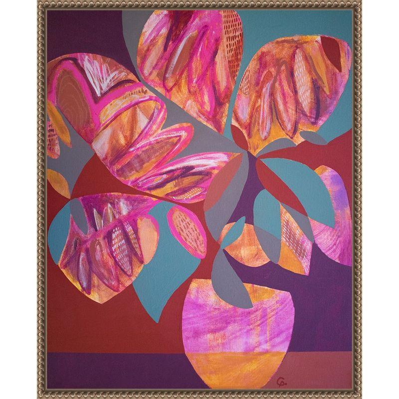 Pink and Orange Abstract Botanic-Inspired Framed Canvas Wall Art