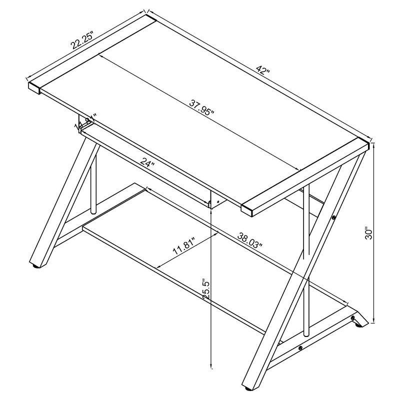 Mallet Computer Desk with Keyboard Tray & Storage Shelf Black - Coaster: Compact, Angled Silhouette, Chrome Detail