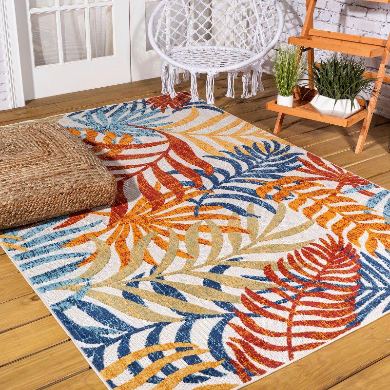 9'x 12' Tropics Palm Leaves Indoor/Outdoor Area Rug, Cream/Orange - JONATHAN Y