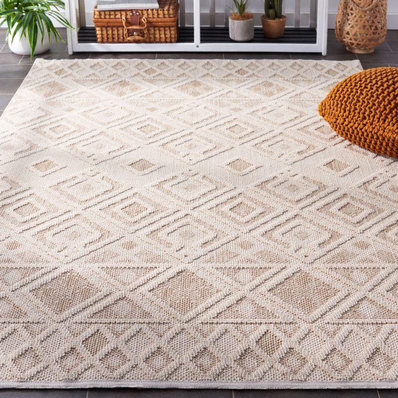 Ivory Geometric Synthetic Easy Care Indoor/Outdoor Area Rug