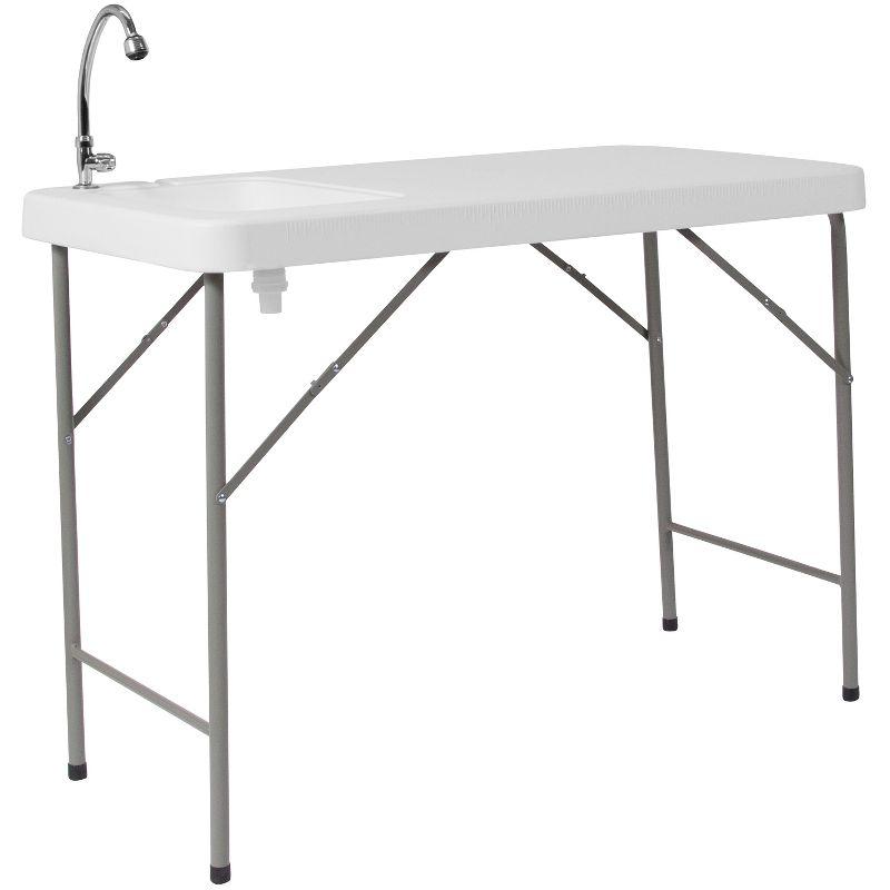 46-Inch White Plastic Portable Fish Cleaning Table with Sink