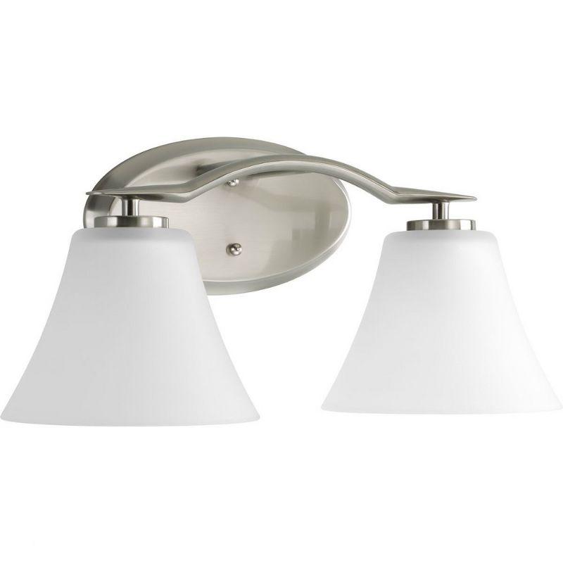 Progress Lighting Bravo Collection 2-Light Bath Wall Light in Brushed Nickel with Etched Glass Shades