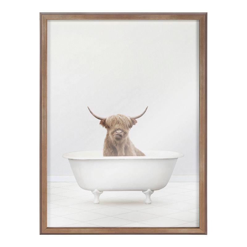 18" x 24" Blake Highland Cow Solo Bathtub Framed Printed Glass Gold - Kate & Laurel All Things Decor