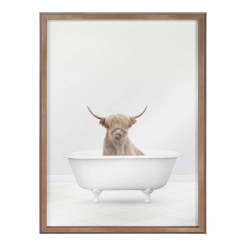 Highland Cow in Bathtub Framed Glass Print, 18" x 24"