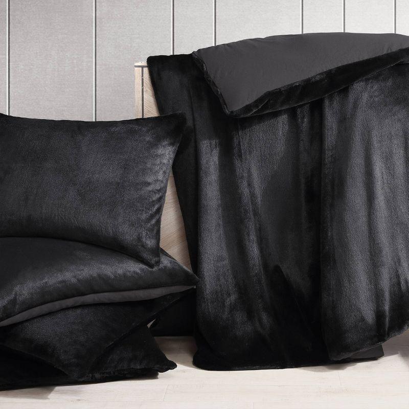 King Black Faux Fur Reversible Duvet Cover Set