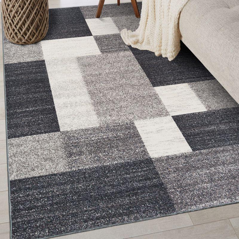 World Rug Gallery Modern Boxes Design Non-slip (Non-skid) Gray 3'3" x 5' Area Rug