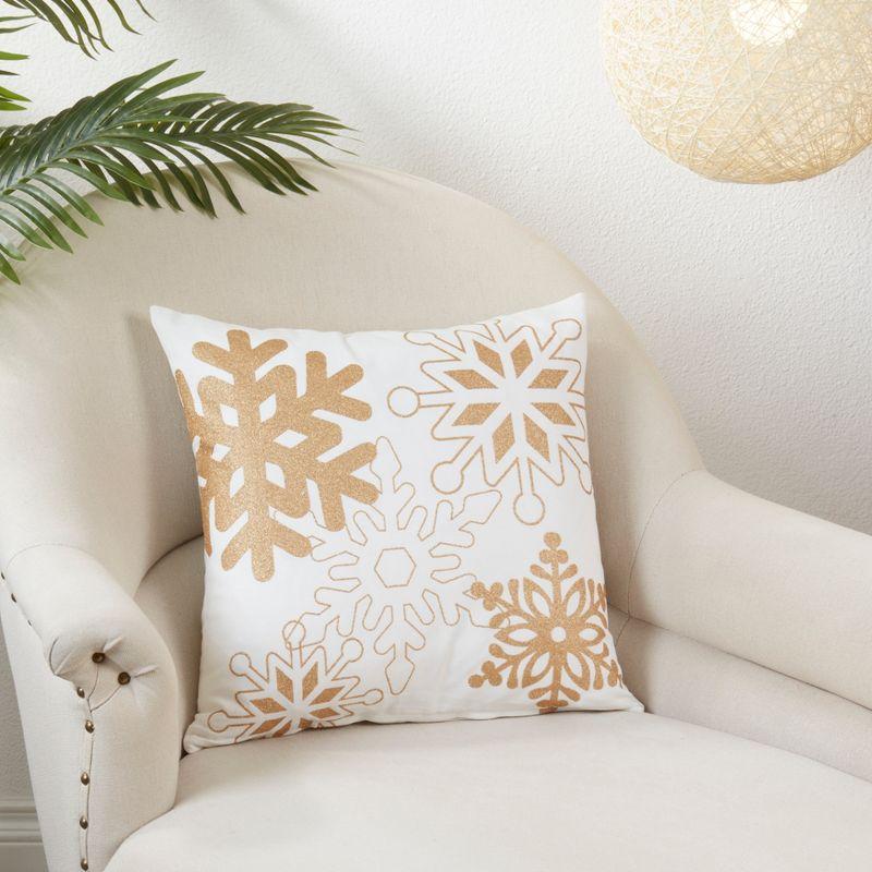 Saro Lifestyle Icy Delight Snowflakes Down Filled Throw Pillow, 18", Gold