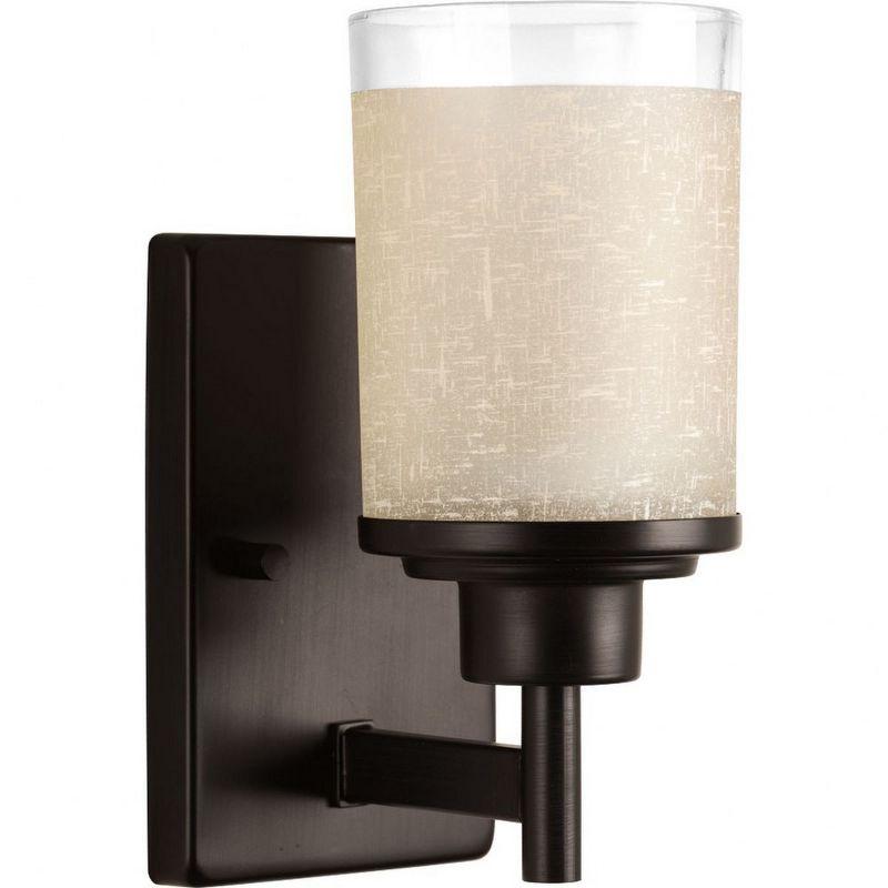 Progress Lighting Alexa 1-Light Wall Sconce, Antique Bronze, White Linen Shade