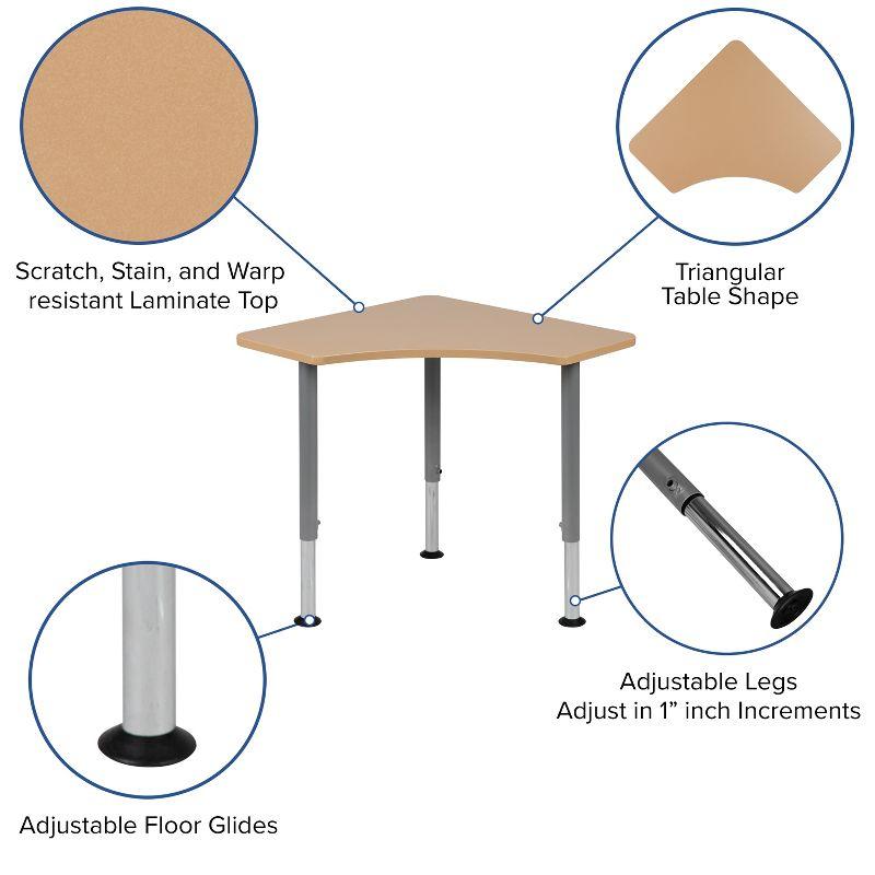 Flash Furniture Triangular Natural Collaborative Student Desk (Adjustable from 22.3" to 34") - Home and Classroom