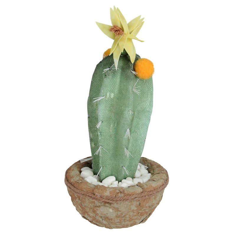 12" Green Potted Southwestern Style Artificial Cactus Plant with Flowers