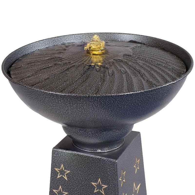 Starry Sky Black Galvanized Iron Bird Bath Fountain with LED Lights