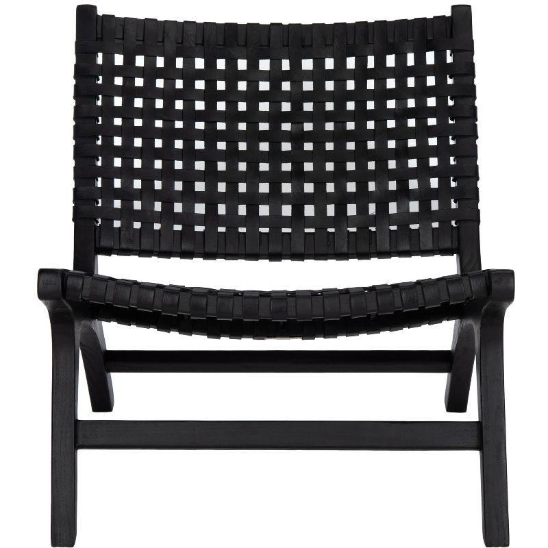 Luna Black Leather Woven Accent Chair with Sungkai Wood Frame