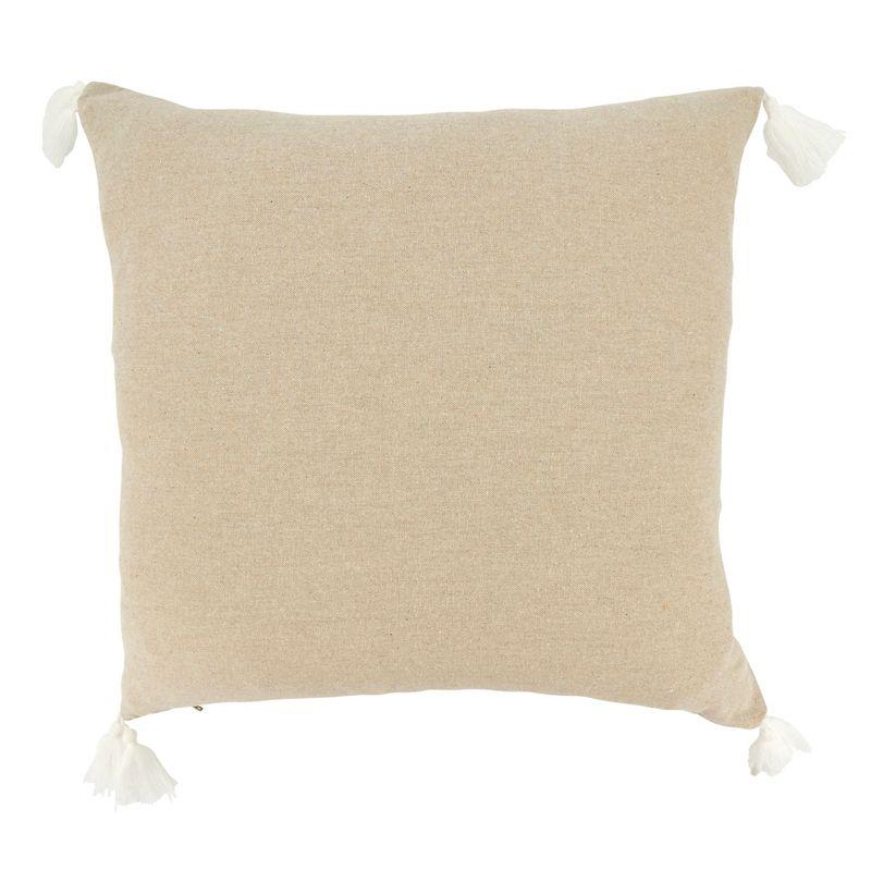 Beige Embroidered Coastal 18" Cotton Throw Pillow