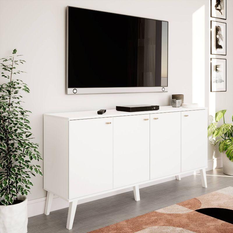 Milo Mid-Century Modern 4 Door Buffet Server White - Prepac: Laminated Storage Cabinet, CARB Certified