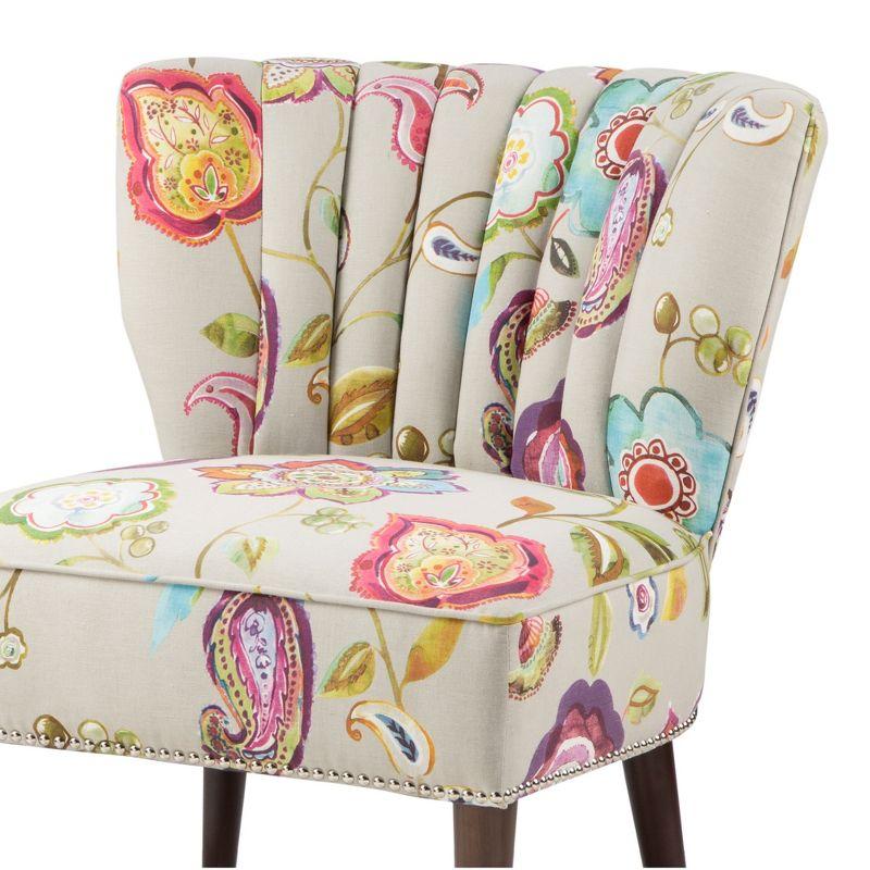 Remy Channel Back Slipper Chair Green/Cream: Madison Park, Wingback Design, Floral Pattern, Wood Legs