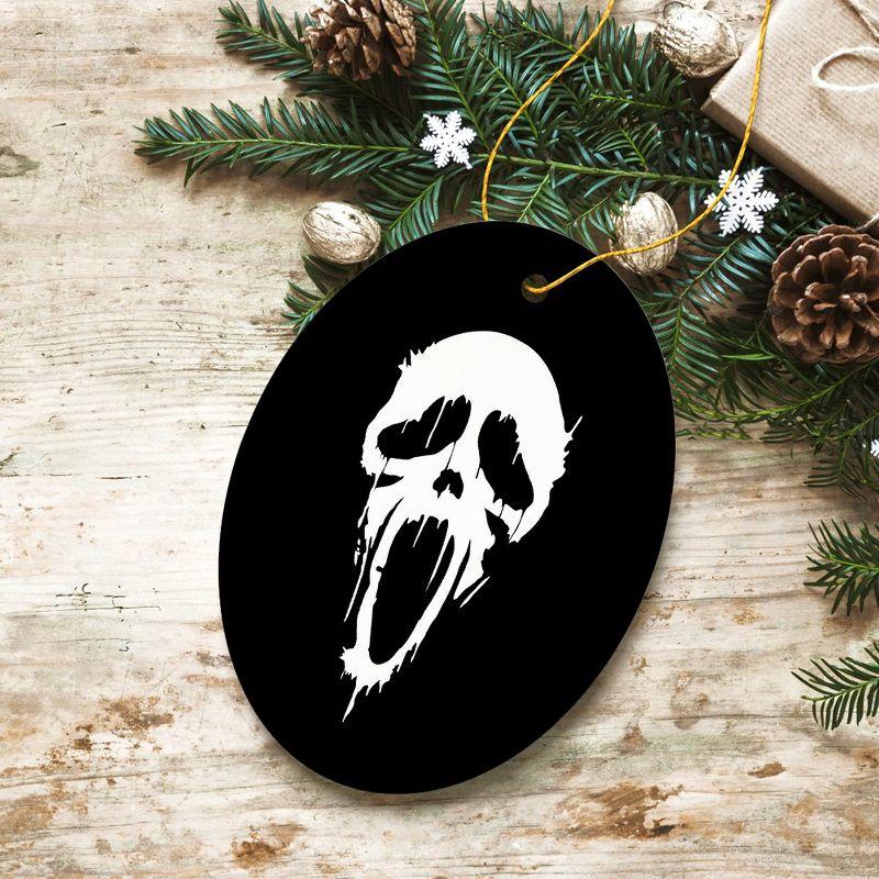 Black and White Porcelain Scream Horror Oval Ornament