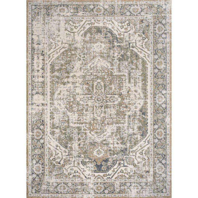 JONATHAN Y Keesha Bold Distressed Medallion Low-Pile Machine-Washable Green/Cream 5 ft. x 8 ft. Area Rug