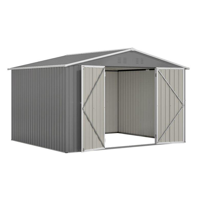 10X8 FT Outdoor Storage Shed, Metal Tool Sheds With Lockable Doors, All Weather Backyard Shed With Pitched Roof, Ventilation Vents