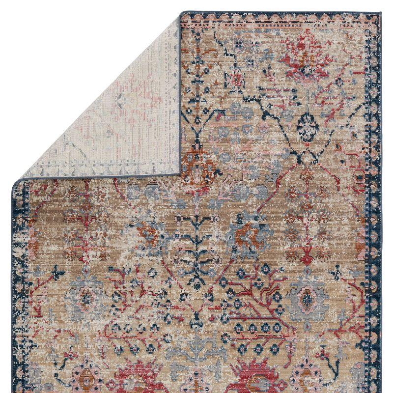 9'6"x12'7" Elva Indoor/Outdoor Oriental Area Rug Tan/Blue - Jaipur Living: Traditional Floral Medium Pile Rug