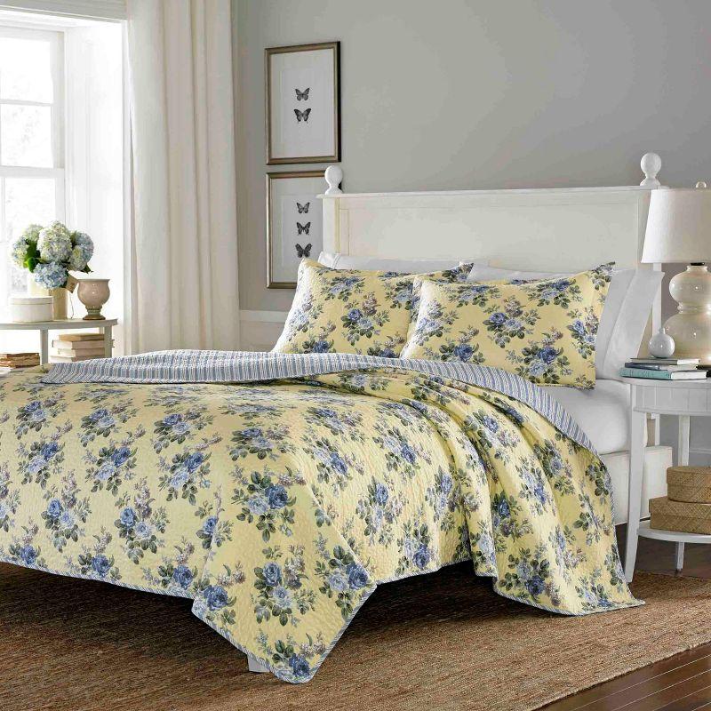 Linley Twin Blue and Yellow Cotton Reversible Quilt Set