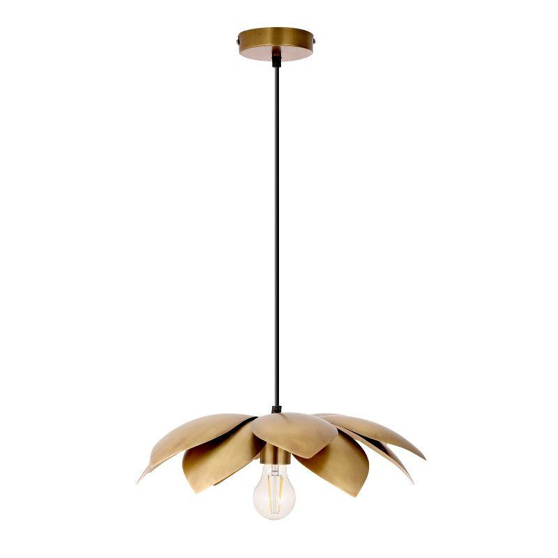 River of Goods Maryam 16.25" Antique Brass Layered Petals Dome Pendant Light: UL Listed, Adjustable Height