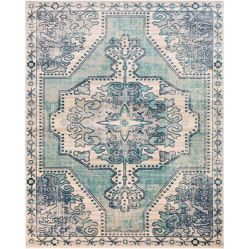 Livabliss 7'10"x9'11" Thatch Traditional Rug Blue: Medium Pile, Fade & Stain-Resistant, Indoor Use