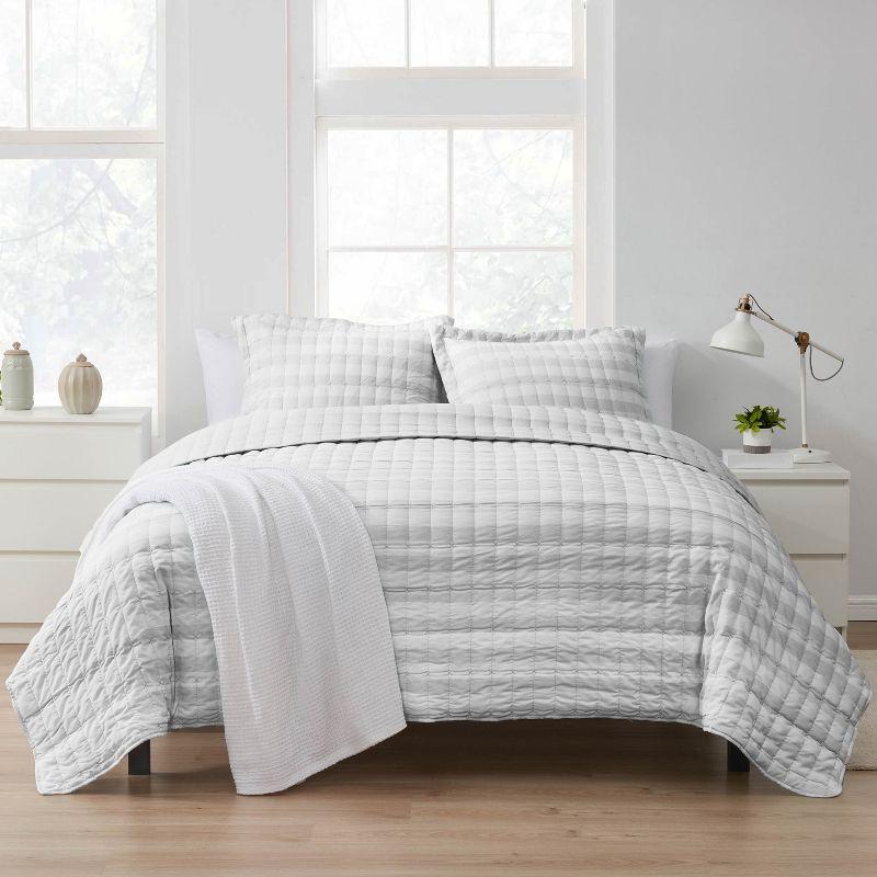 Sweet Home Collection Oversized Prewashed Checkered Plaid Embroidered Vintage Soft Quilt Set
