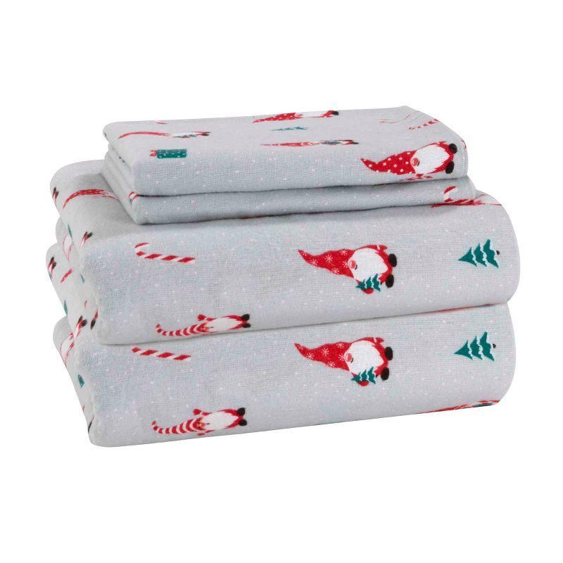 Gray Gnome Print Cotton Flannel Queen Sheet Set