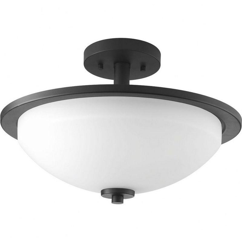 Progress Lighting Replay 2-Light Semi-Flush Ceiling Light, Black Finish, White Glass Shade