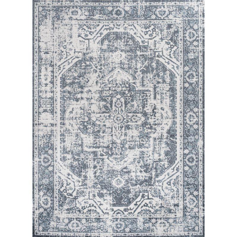 JONATHAN Y Keesha Bold Distressed Medallion Low-Pile Machine-Washable Cream/Blue 5 ft. x 8 ft. Area Rug