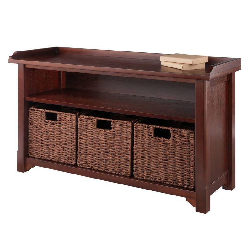 22.05" 4pc Milan Storage Hall Bench with Baskets Walnut - Winsome: Foyer Organizer, Shoe Rack