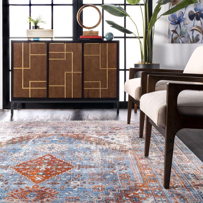 Nuloom Farley Oriental/Persian 4x6 Indoor Area Rug for Living Room Bedroom Dining Room Kitchen, Blue/Multicolor