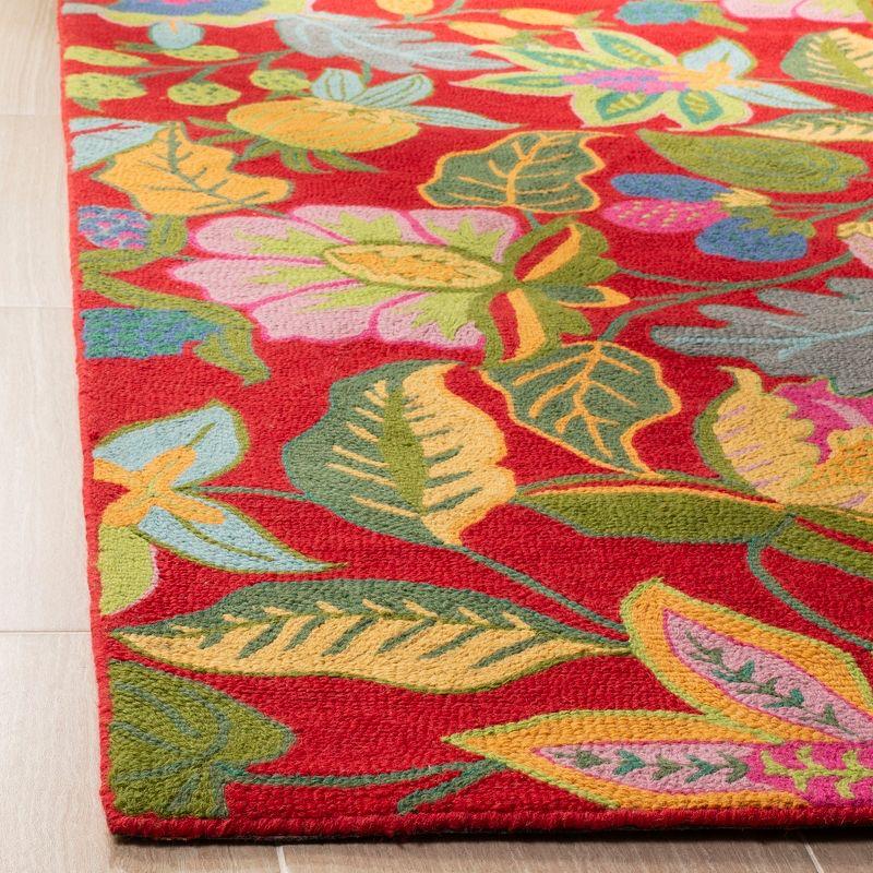 Red Floral Hand-Tufted Wool Square Area Rug